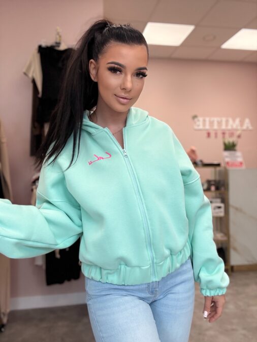 Bluza rozpinana z kapturem LaLu haftowane logo mięta