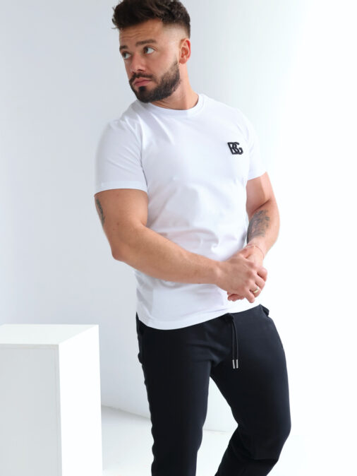 T-SHIRT MĘSKI BG BOND | BIAŁY-CZARNE LOGO