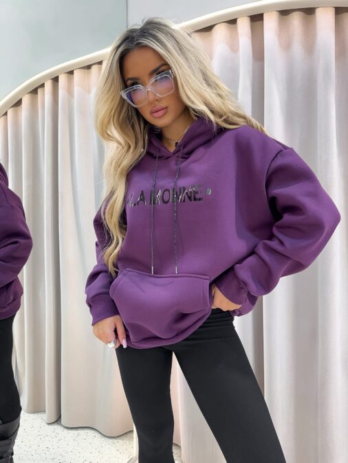 Bluza kangurka z kapturem overszie SHINE  fiolet