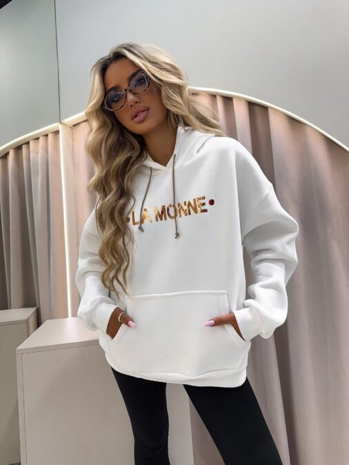 Bluza kangurka z kapturem overszie SHINE  Ecru