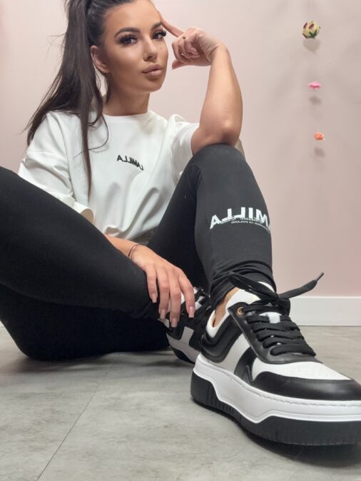 LA MILLA BUTY SNEAKERSY ZE SKÓRY NATURALNEJ Czarno-Białe
